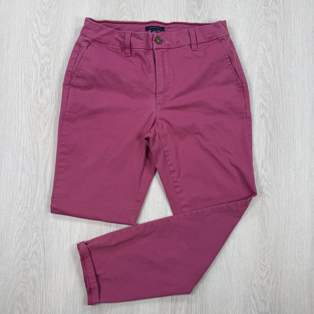 Chino Pants Tommy Hilfiger Womens 6 Pink Straight Leg Casual Stretch Trousers